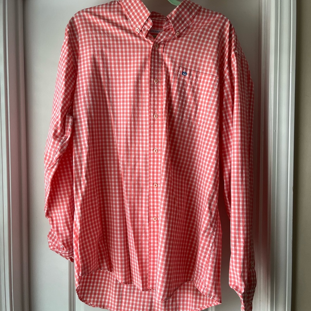 Southern Tide Orange Gingham Men's Shirt